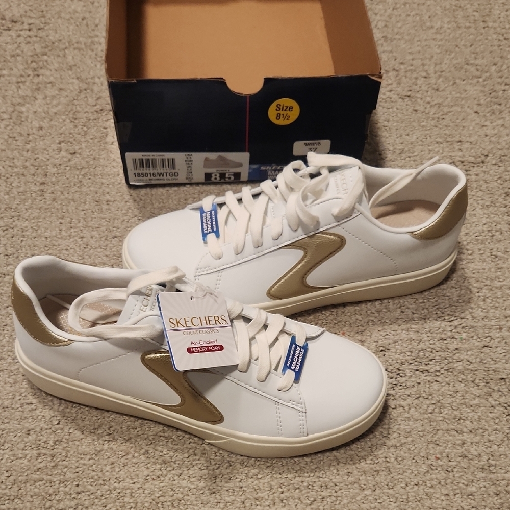 Skechers White and Gold Sneakers